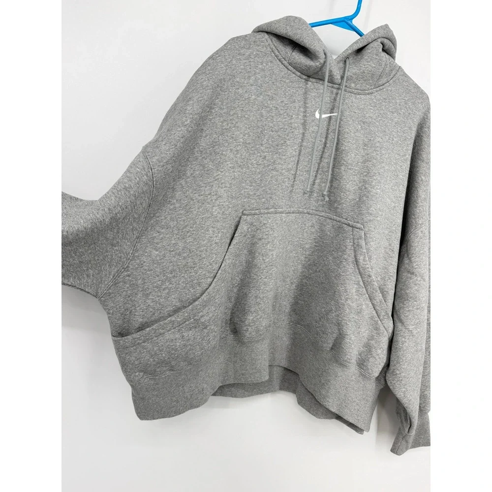 Nike Women Oversized Fleece Hoodie Dark Grey Heather Center Swoosh DQ5858-063 XL